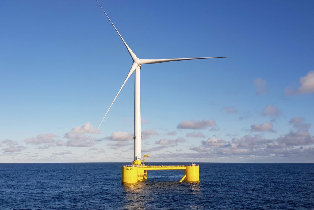 9.5 MW floating wind turbine being towed to Kincardine Offshore Wind project off coast of Aberdeen, Scotland. Photo courtesy of Principle Power