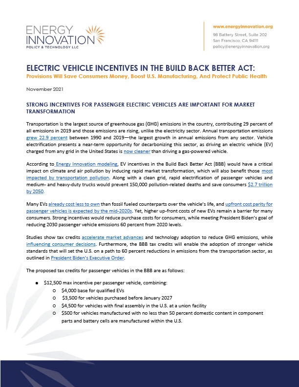 Electric Vehicle Incentives In The Build Back Better Act • Energy ...