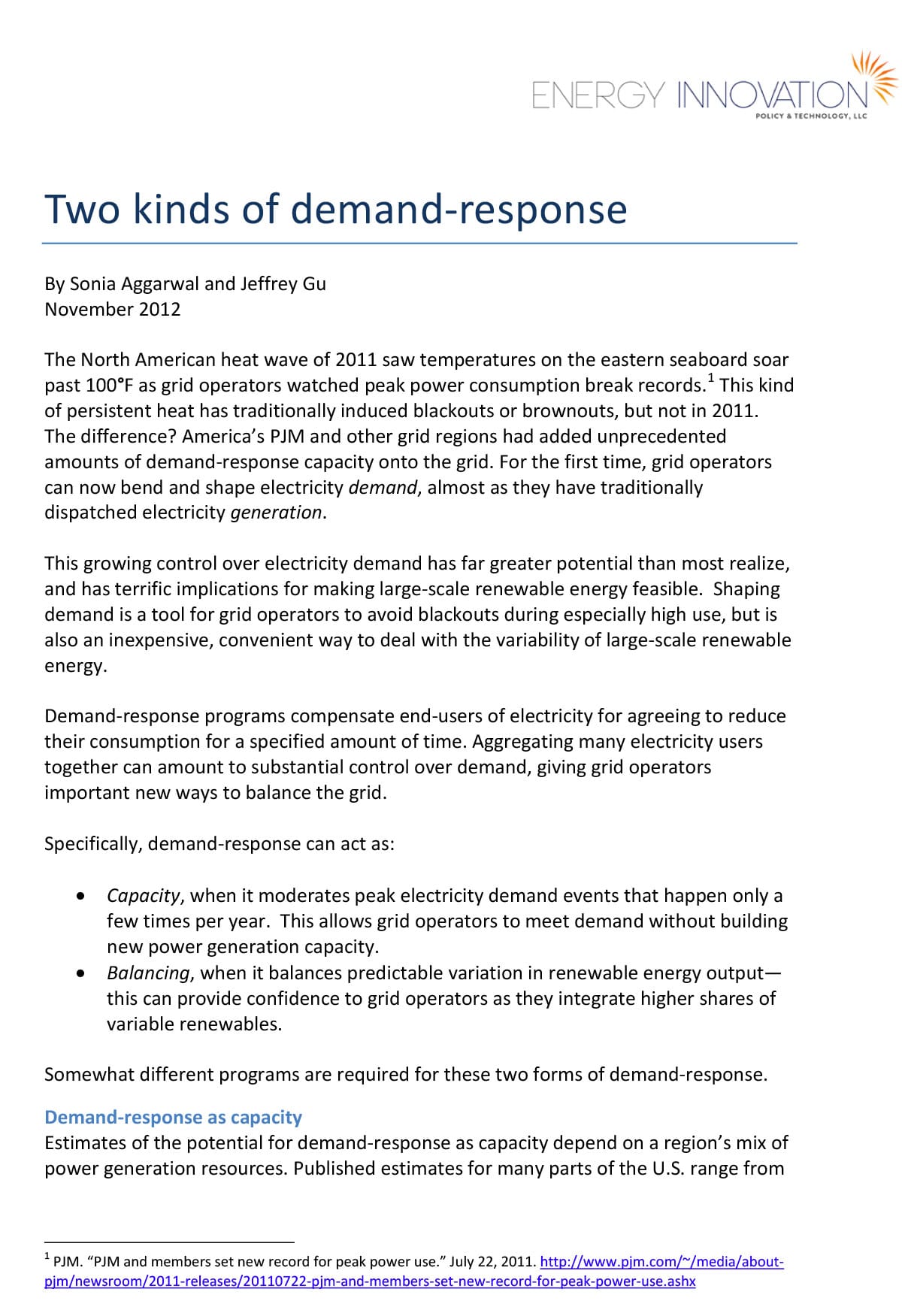Two Kinds of Demand-Response • Energy Innovation