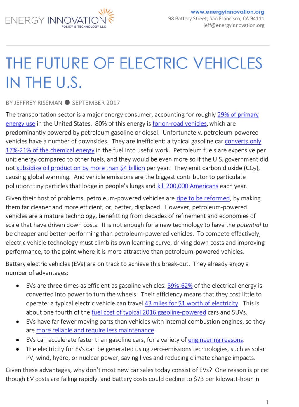 The Future Of Electric Vehicles In The U.S. To 2050 • Energy Innovation