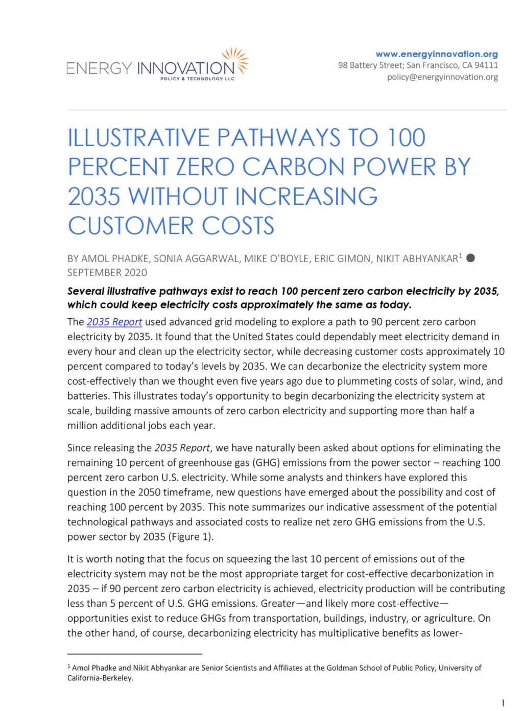 Pathways to 100 Percent Zero Carbon Power by 2035 Without Increasing ...