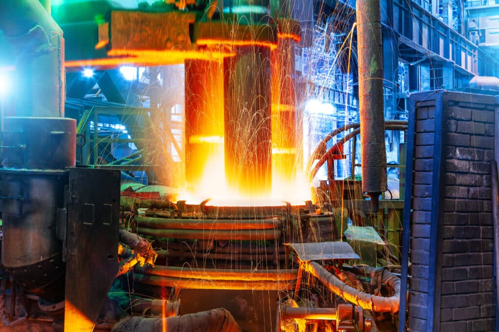 Electroarc furnace at metallurgical workshop, Shutterstock ID#1129551926