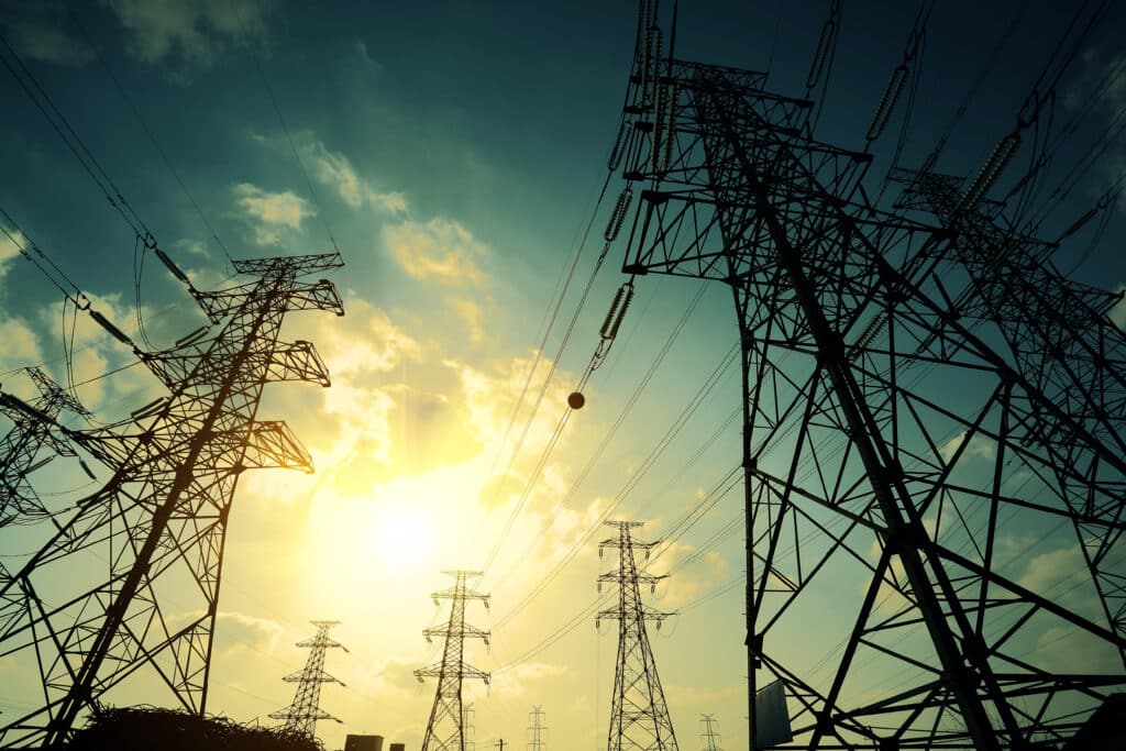 High-voltage power transmission towers, Shutterstock ID#130656938