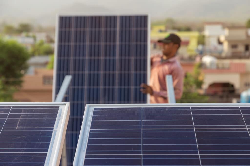 Solar panels being installed in India, Shutterstock ID#641141953